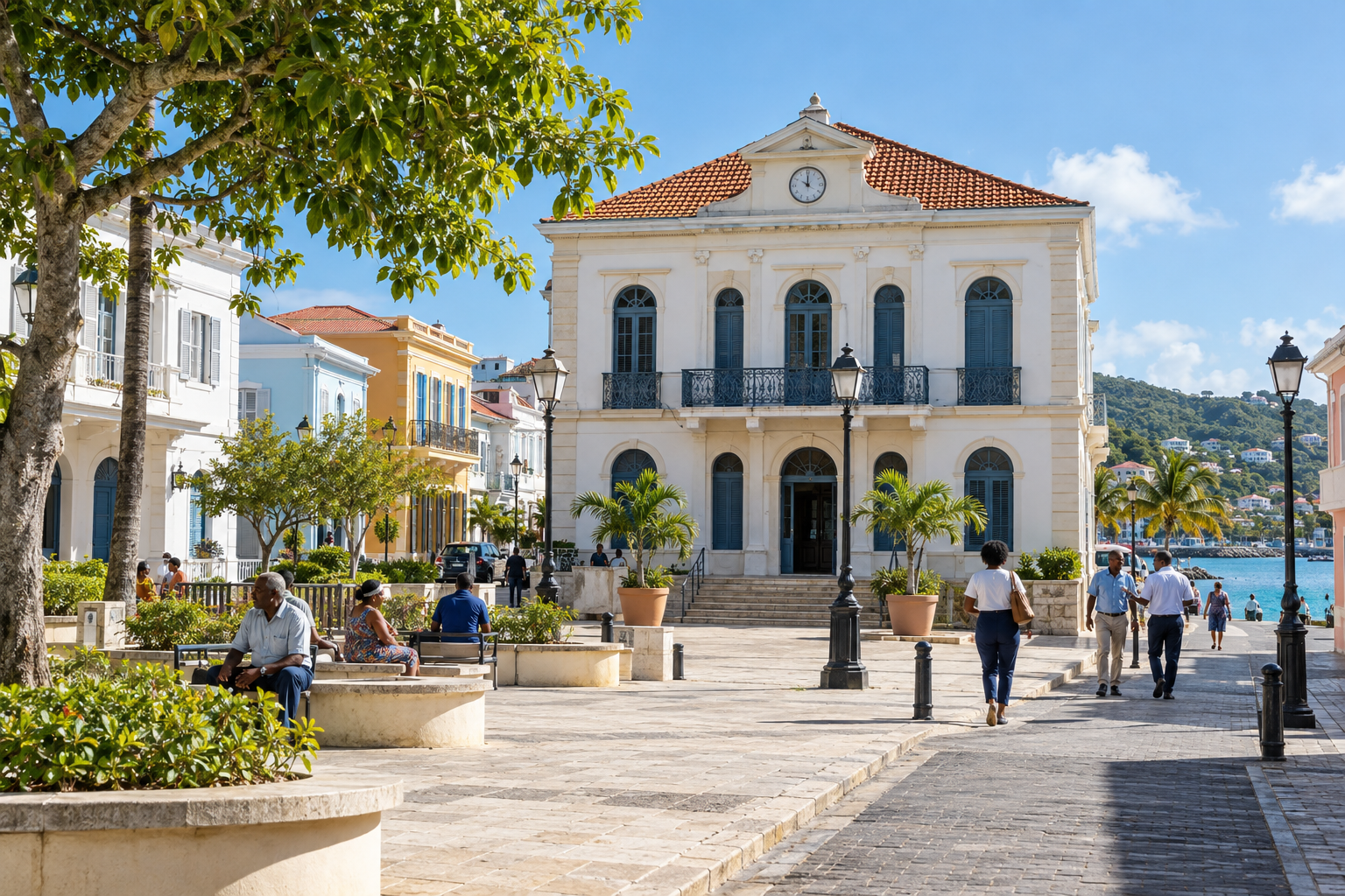 Bâtiment civique et place publique dans une ville caribéenne